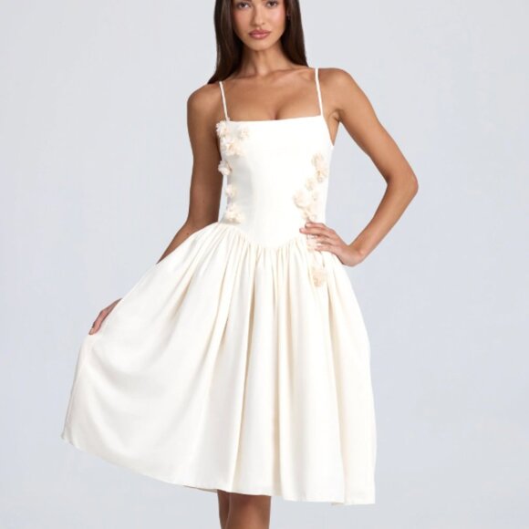 Oh Polly Rosabel Floral-Appliqué Midi Dress in Ivory - Picture 1 of 8